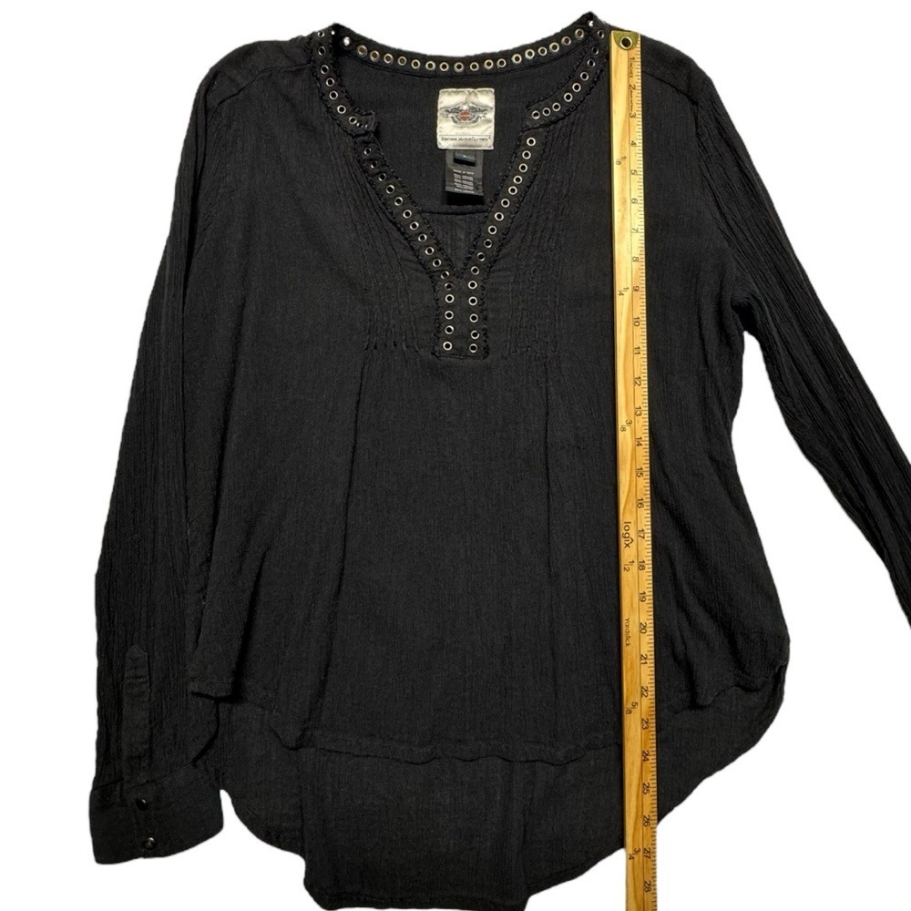Harley Davidson Grommet Neckline Shirt Crepe Long Sleeve Womens Large Black - Picture 8 of 12